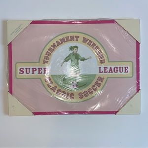 Pottery Barn Kids Vtg Retro Place Mats Soccer Softball Set Of 4 Pink Green New!